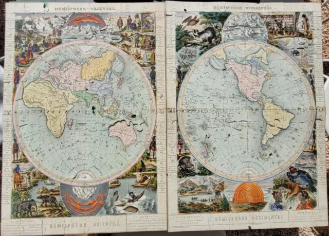 Verneau: Mappemonde en deux Hemispheres, Puzzles, Game, 1880