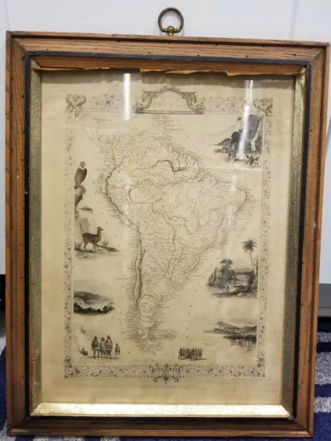 Antique Map of SOUTH AMERICA c1850 by Tallis & Rapkin Original Hand-Colored Map