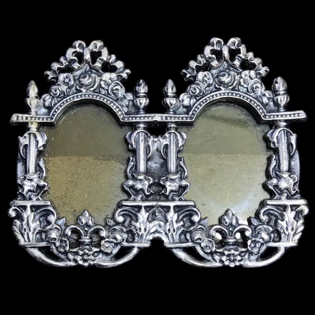 Cadre-photos Double Ancien Style Louis XVI à Suspendre - Résine Marron, 15x12,5 Cm