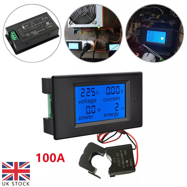 AC 100A Power Watt Meter LCD Digital Volt Voltage Monitor KWh Voltmeter Ammeters