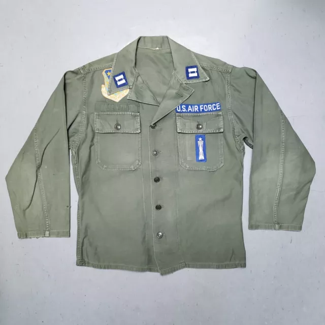 Vtg 60s Viet Nam US Air Force Sateen Utility Field Shirt w Patches 1963 RARE