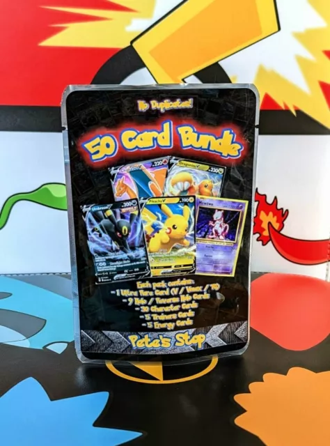 Pokemon Cards Bundle - 50 Cards with 'Ultra Rare' & 9 Holos -  Sealed Pack - TCG