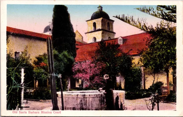 Old Santa Barbara Mission Court Calif. Divided Back Postcard 7P