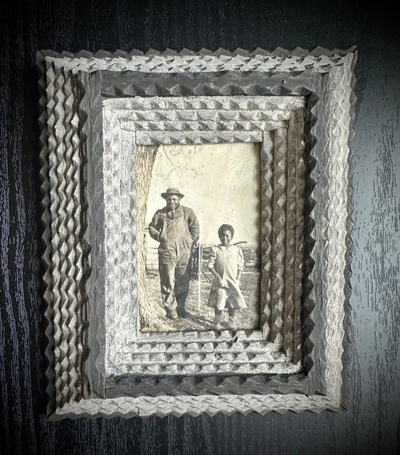 Photo Black Man & Girl Antique Painted Multi Layer Tramp Folk Art Picture Frame Photo Black Man & Girl Antique Painted Multi Layer Tramp Folk Art Picture Frame