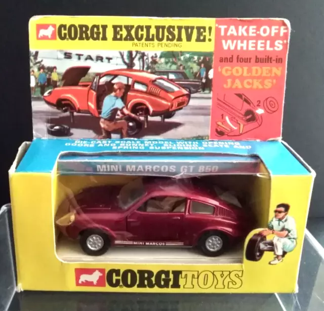 Corgi Toys 341 Mini Marcos GT 850 Metallic Maroon with SCARCE original box