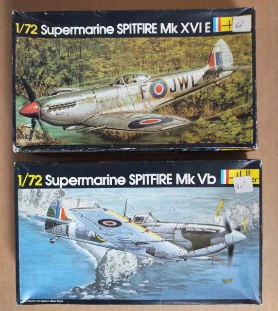 Lot de 2 Maquettes 1/72 HELLER SUPERMARINE SPITFIRE Mk XVI E et  SPITFIRE Mk Vb