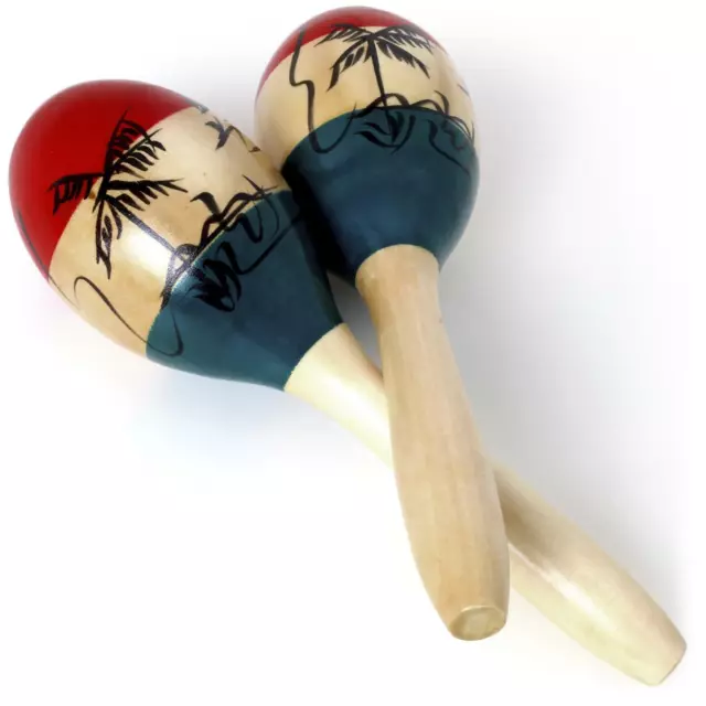 1 Paio Adulto Coppia Maracas Legno Dipinto Strumenti Musicali Percussioni