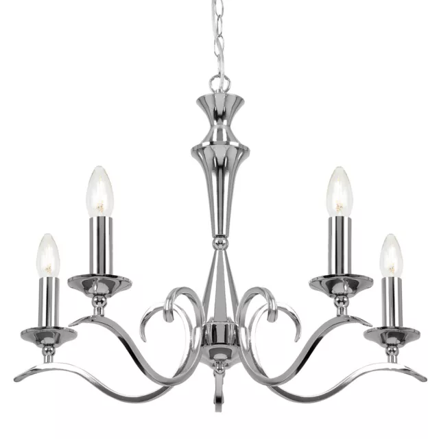 Hanging Flush Ceiling Pendant 5 Light CHROME Chandelier Classic Lamp Bulb Holder