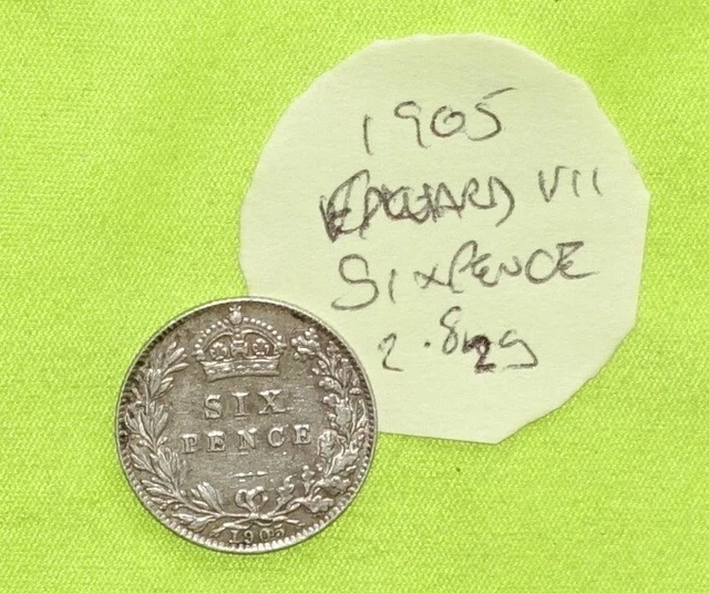 1905 Silver SIXPENCE 6d Coin Edward VII (1901 - 1910) 2.82grams ESC1789