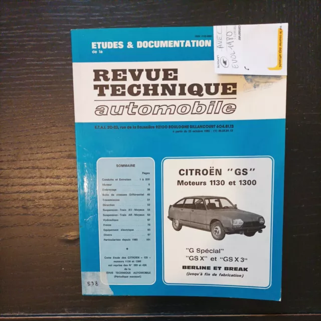 Revue Technique Citroën GS 1130 1300 GS X GS X3 G Spécial RTA evo gs depuis 1980