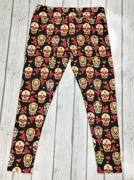 leggings crâne rose en sucre rose Day of the Dead crânes extensible beurre doux LG/XL 2