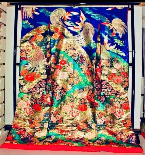 Japanese Kimono Uchikake Luxurious Wedding Pure Silk Full embroidery Blue japan