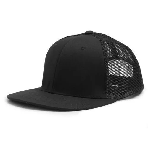 Black Solid Plain Blank Mesh Flat Bill Snapback Trucker Baseball Ball Cap Hat