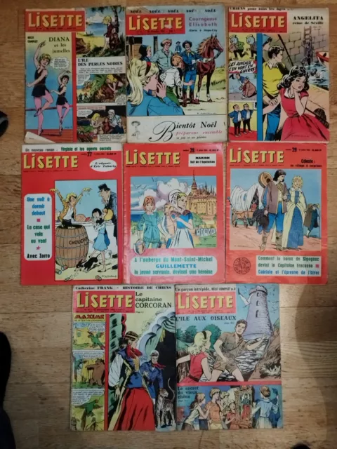Ancien LOT 8 hebdomadaire BD jeunesse LISETTE 1962 magazine 17 26 27 28 29 35 37