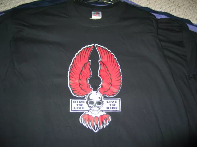 Vintage 1970's Skull Wings Ride to Live Live to Ride Motorcycle Bike T Shirt