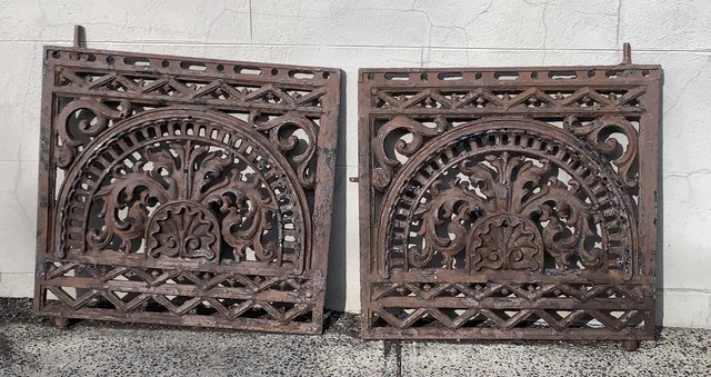 Pair Cast Iron Coal Shute Hinged Door Panels c. 1870’s Antique Architectural