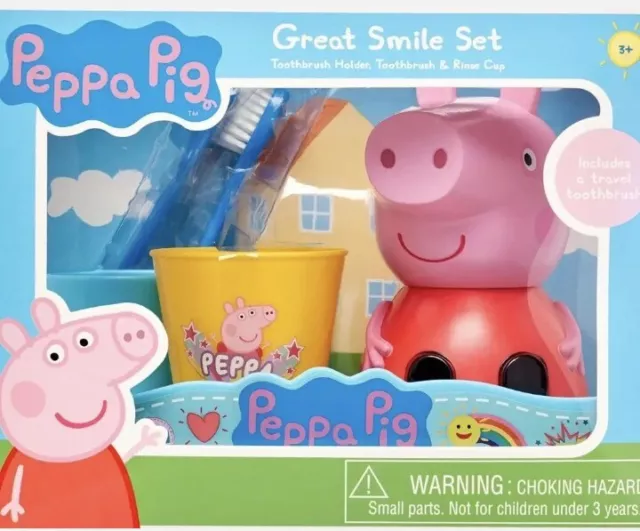 Peppa Pig Travel Toothbrush, Holder & Rinse Cup Great Smile Set~New 2