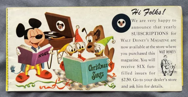 WALT DISNEY MAGAZINE Subscription Renewal $ 2.50 CHRISTMAS Scene RECORD PLAYER