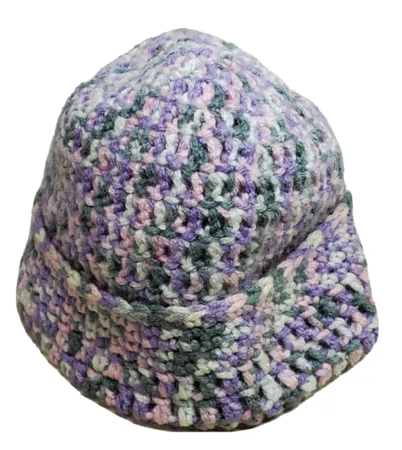 Knitted Winter Hat Youth Children Warm Head Cover Purple Pink 9” Opening