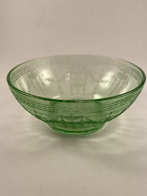 Vintage “Rose Cameo" Green Depression Glass/Uranium 5-Inch Cereal Bowl 2