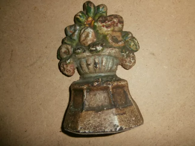 Antique  Cast Iron Doorstop Flower Basket 6" Hubley ?