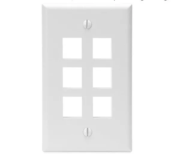 Leviton 41080-6WP 6-Port QuickPort Wallplate Single Gang, White