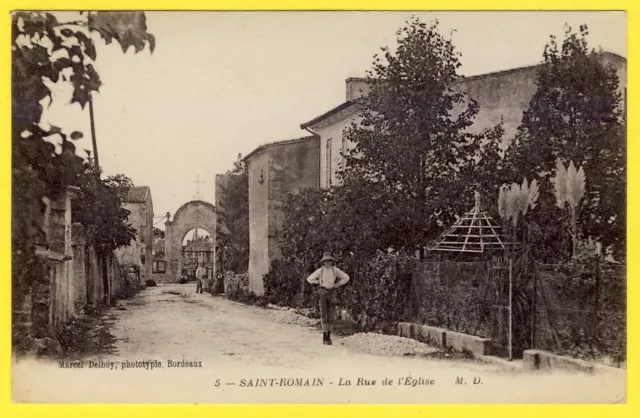 cpa RARE Village of SAINT ROMAIN la VIRVÉE (Gironde) La Rue de l'Église animated