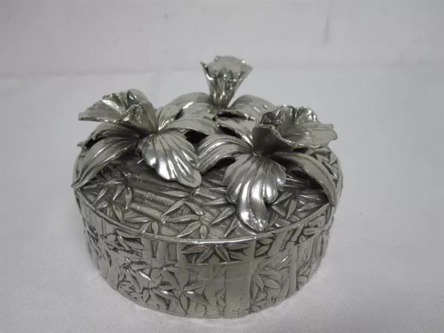 CIPOLLA FOR NEIMAN MARCUS PEWTER BOX with LOVELY ORCHID IRIS FLOWERS 4 1/2"