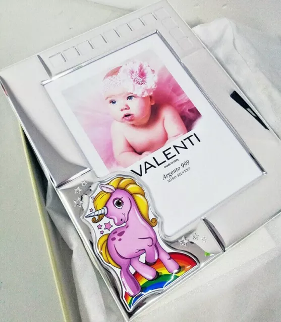 Cornice Porta Foto Argento Valenti Unicorno Rosa Con Nome Bimba Lettere Adesive