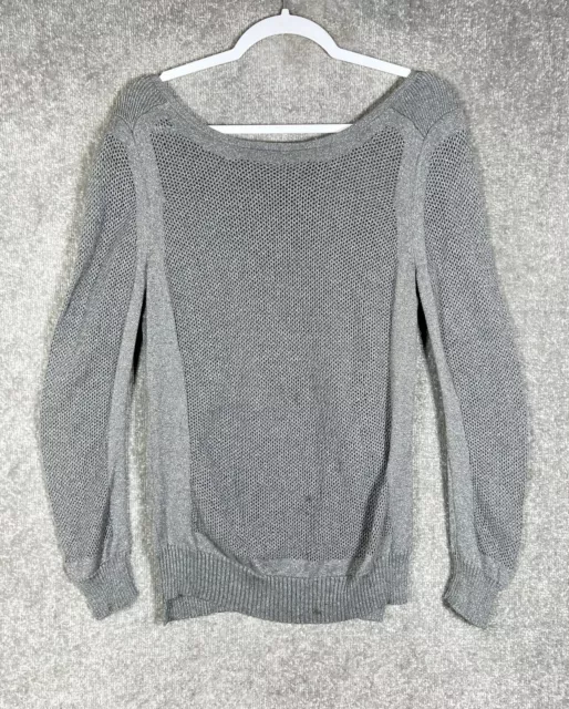 NYDJ Open Knit Ribbed Metallic Pullover Sweater Womens Size Medium V-Neck Back