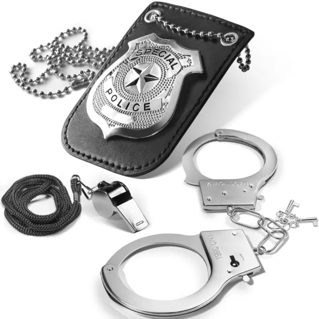 Kids Police Pretend Play Set - Police Badge Handcuff Toy Whistle Police Costume