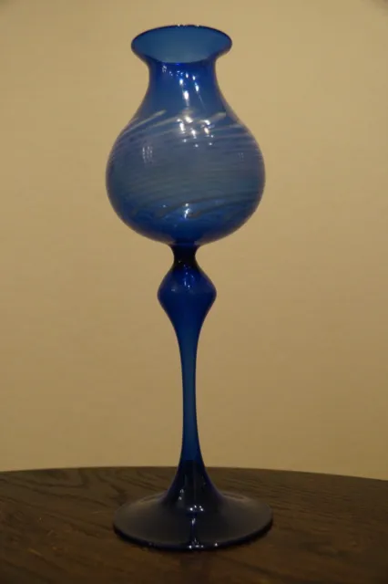 Stiel Vase blau Lauschaer Glas mundgeblasen DDR Vintage