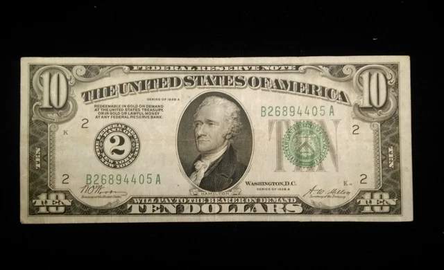 1928 A Bank of New York Federal Reserve $10 Ten Dollars Note