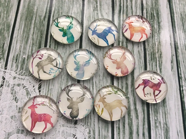 10 Stag Head Doe Deer Cabochons 16-25mm Mixed Round Glass Dome Seal Flat Back