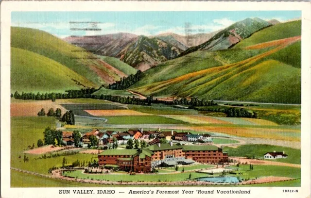 Postcard Sun Valley ID Idaho Union Pacific Railroad RR Logo 1942           E-77