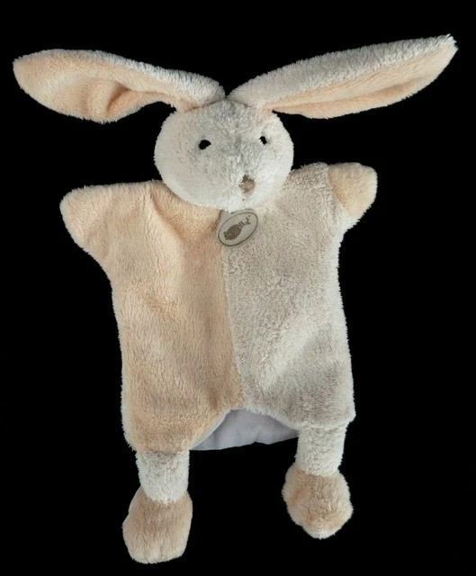 34. Doudou Marionnette Baby Nat Lapin Nature Microfibre Blanc Ecru Jaune - Tbe