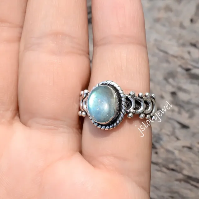 Blue Fire Labradorite Gemstone Jewelry 925 Sterling Silver Handcrafted Ring