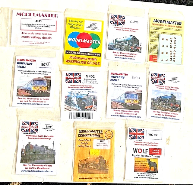 Modelmaster Decals 11 BAGGED Modelmaster Decals Locomotive Decals Numbering Markings Etc ...