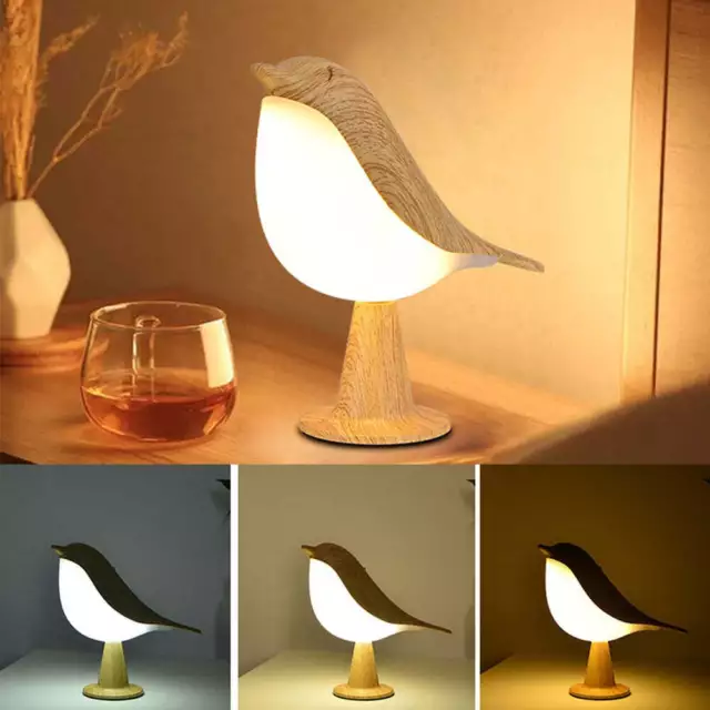 Bird Small Desk Lamp, Night Light for Bedroom, Cordless Lamp with 3 Color