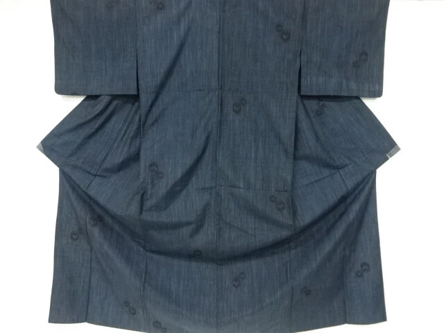 6531625: Japanese Kimono / Antique Hitoe Kimono / Tsumugi / Woven Abstract Kikko