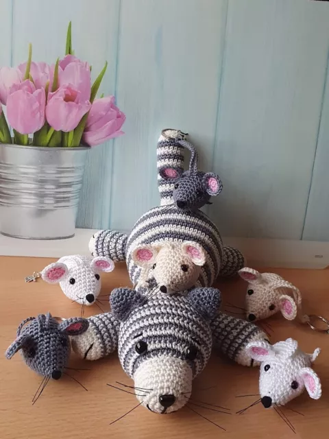 🐭Amigurumi Maus Schlüsselanhänger 🐭 gehäkelt aus Baumwolle🐭Handarbeit Neu!