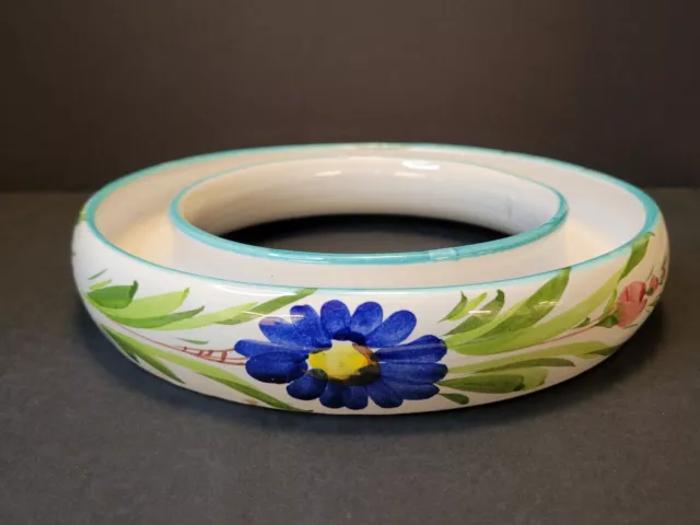 Vintage Italian Ring Vase Flower Frog Hand Painted Floral Ceramic Pottery