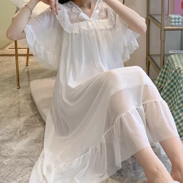 Lady Lolita Nightdress Floral Lace Ruffle Sleepwear Nightgown Princess Sweet
