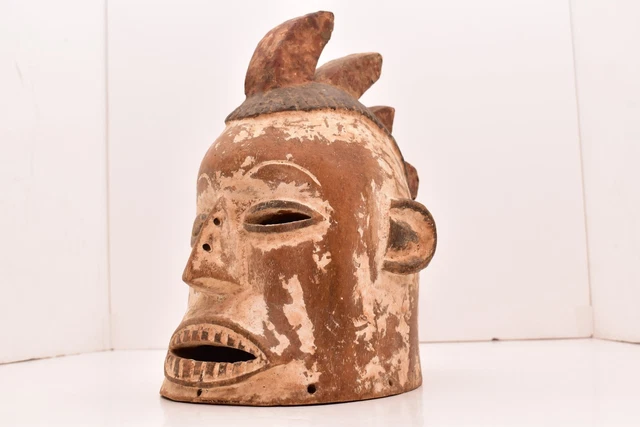 Antique Art African Primitive Hemba Mask Suku Helmet VTG Africa CARVED WOOD