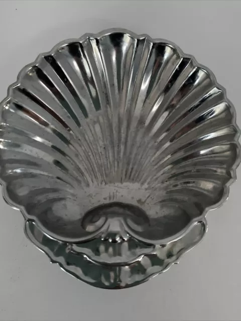 Vintage Caviar Or Soap Dish Clam Shell Silver Seafood Beach Cottage Ocean Decor