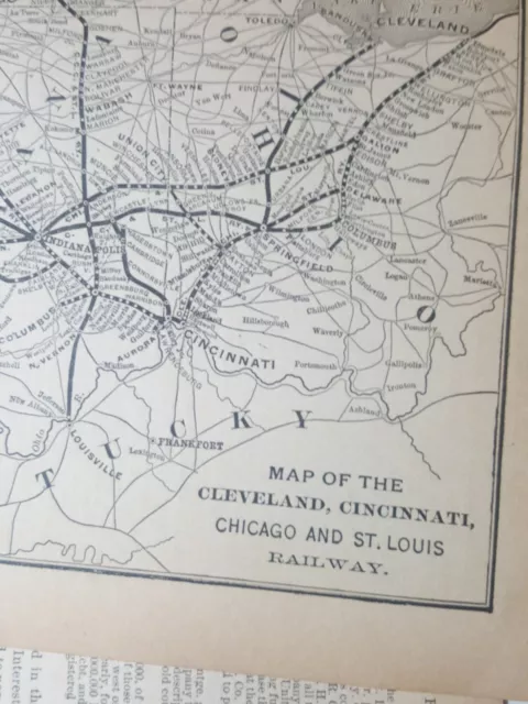 1895 train route Map CLEVELAND CINCINNATI CHICAGO & ST LOUIS RAILROAD Findlay OH