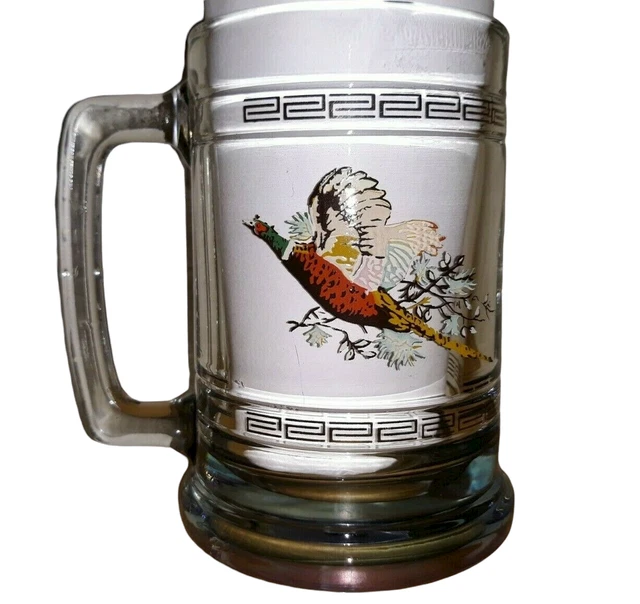 Vintage Mid Century Pheasant Glass Beer Stein Coffee Mug Man Cave Rustic Cabin