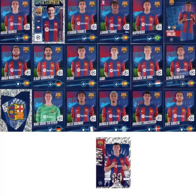 TOPPS UEFA CHAMPIONS League 2023/2024 Stickers All 19 FC Barcelona 1.
