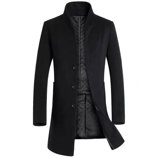 Warm Mens Woolen Trench Coat Double Breasted Overcoat Long Jacket Outwear Winter 11