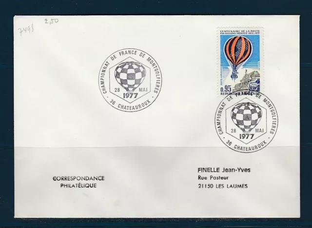 FRd enveloppe avion  championnat de France de Montgolfière 36 Chateauroux  1977